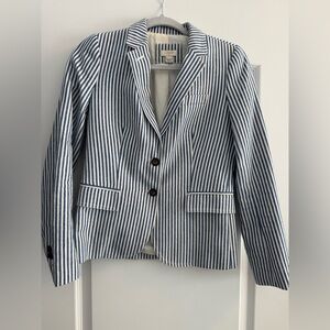 J. Crew Navy and White Striped Cotton Blazer